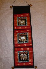 lett-04 Fabrics Letter Holder Applique Elephants on Pockets Red